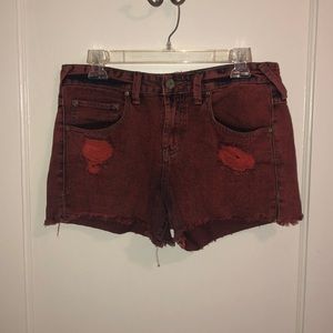 Free people red acid wash shorts